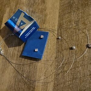 Triple Strand Illusion Necklace with Earrings